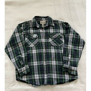 Men's 90s Green and White Heavy Cotton Plaid Shirt - Large